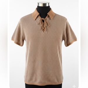 Vintage 70s St Michael Waffle Knit Johnny Collar Short Sleeve Sweater-Polo Sz 38